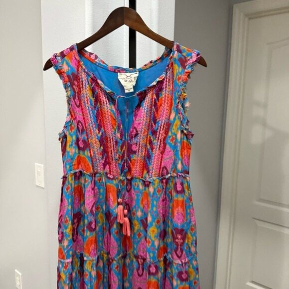 Figue Clara Midi Dress in Colorful Ikat Print Size XS BOHEMIAN Hippie Boho - Picture 3 of 10